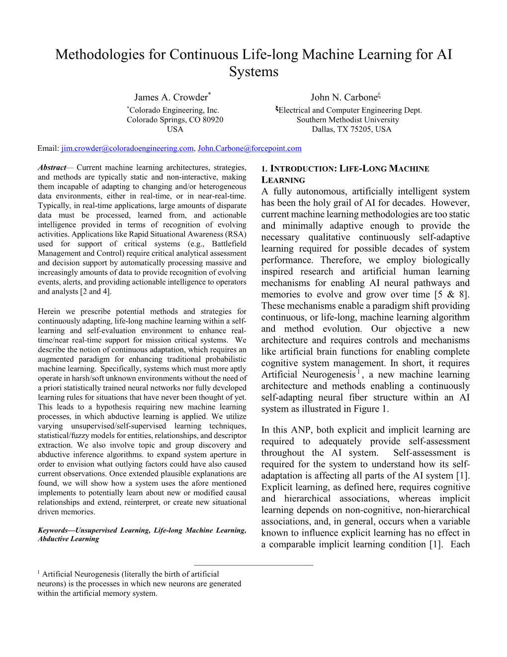 Methodologies for Continuous Life-Long Machine Learning for AI Systems