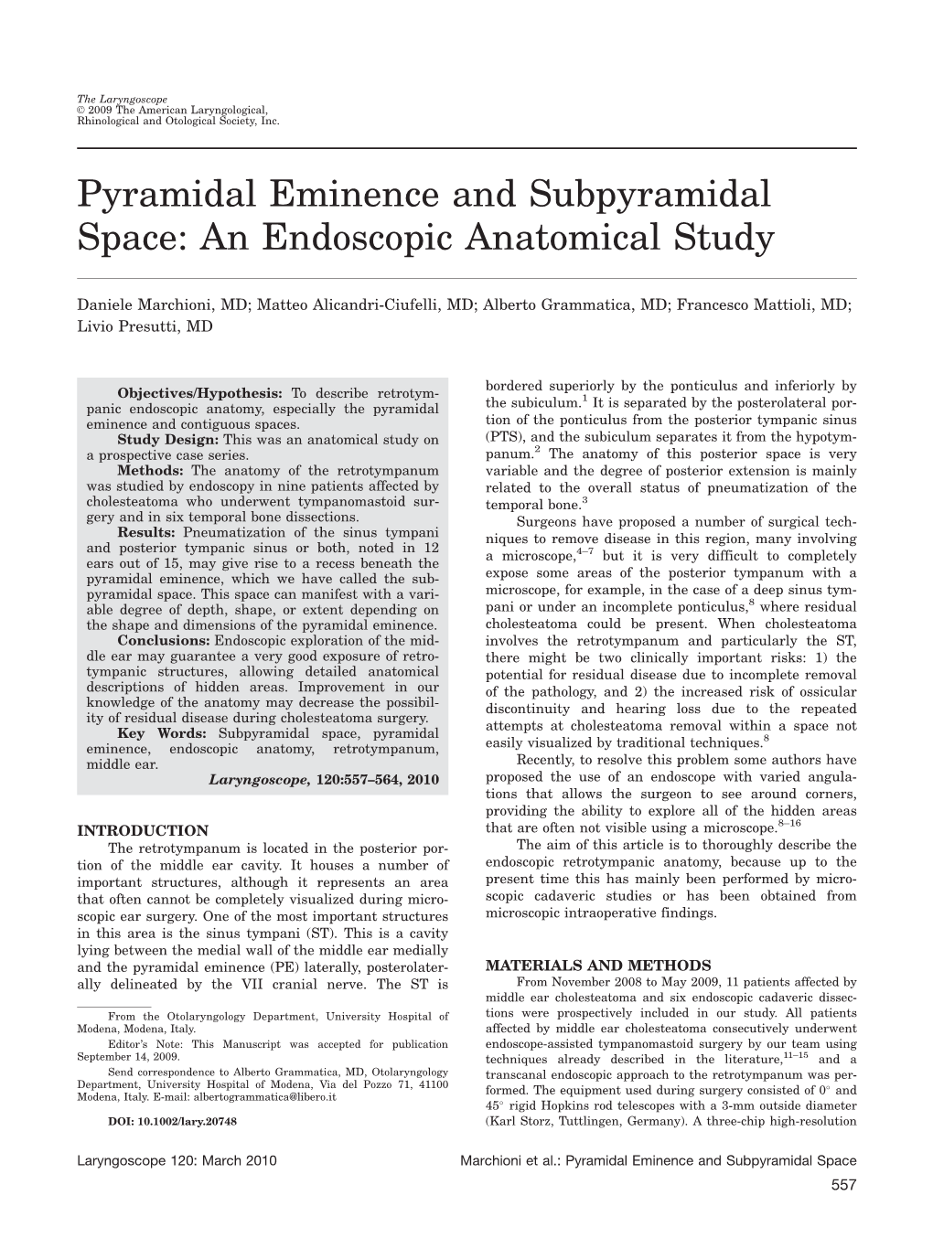 Pyramidal Eminence and Subpyramidal Space: an Endoscopic Anatomical Study