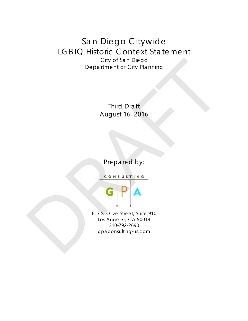 San Diego Citywide LGBTQ Historic Context Statement City of San Diego Department of City Planning