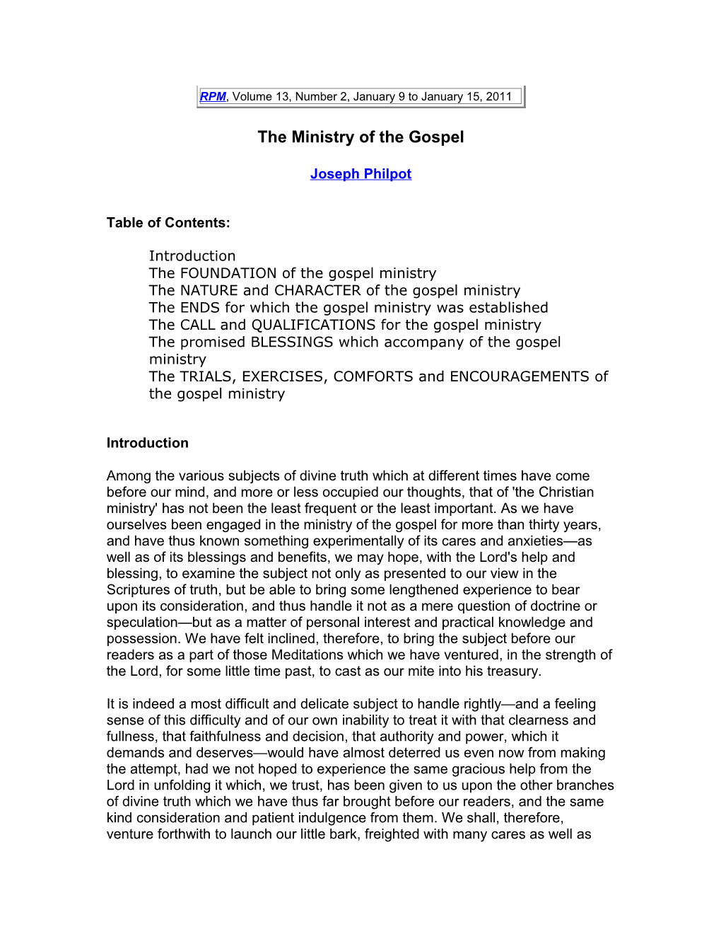 The Ministry of the Gospel