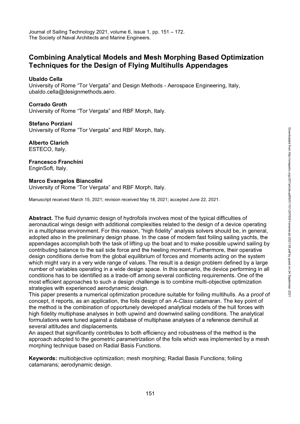 Combining Analytical Models and Mesh Morphing Based Optimization Techniques for the Design of Flying Multihulls Appendages