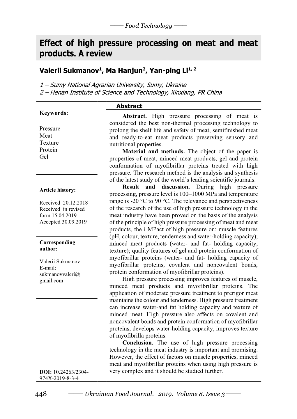 Effect of High Pressure Processing on Meat and Meat Products. a Review