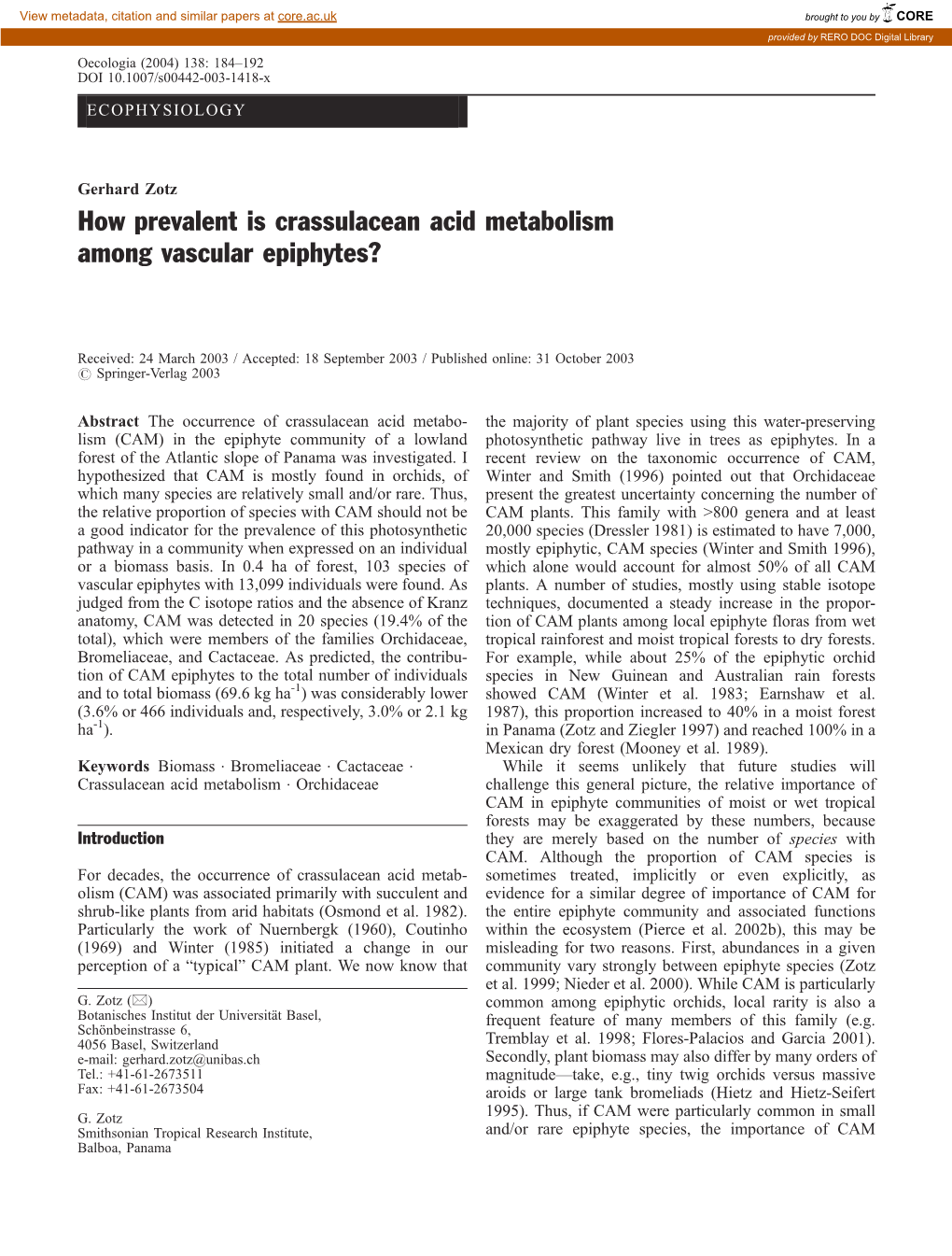 How Prevalent Is Crassulacean Acid Metabolism Among Vascular Epiphytes?