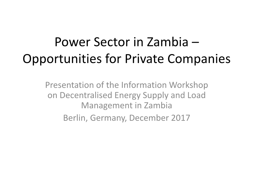 Power Sector in Zambia – Opportunities for Private Companies