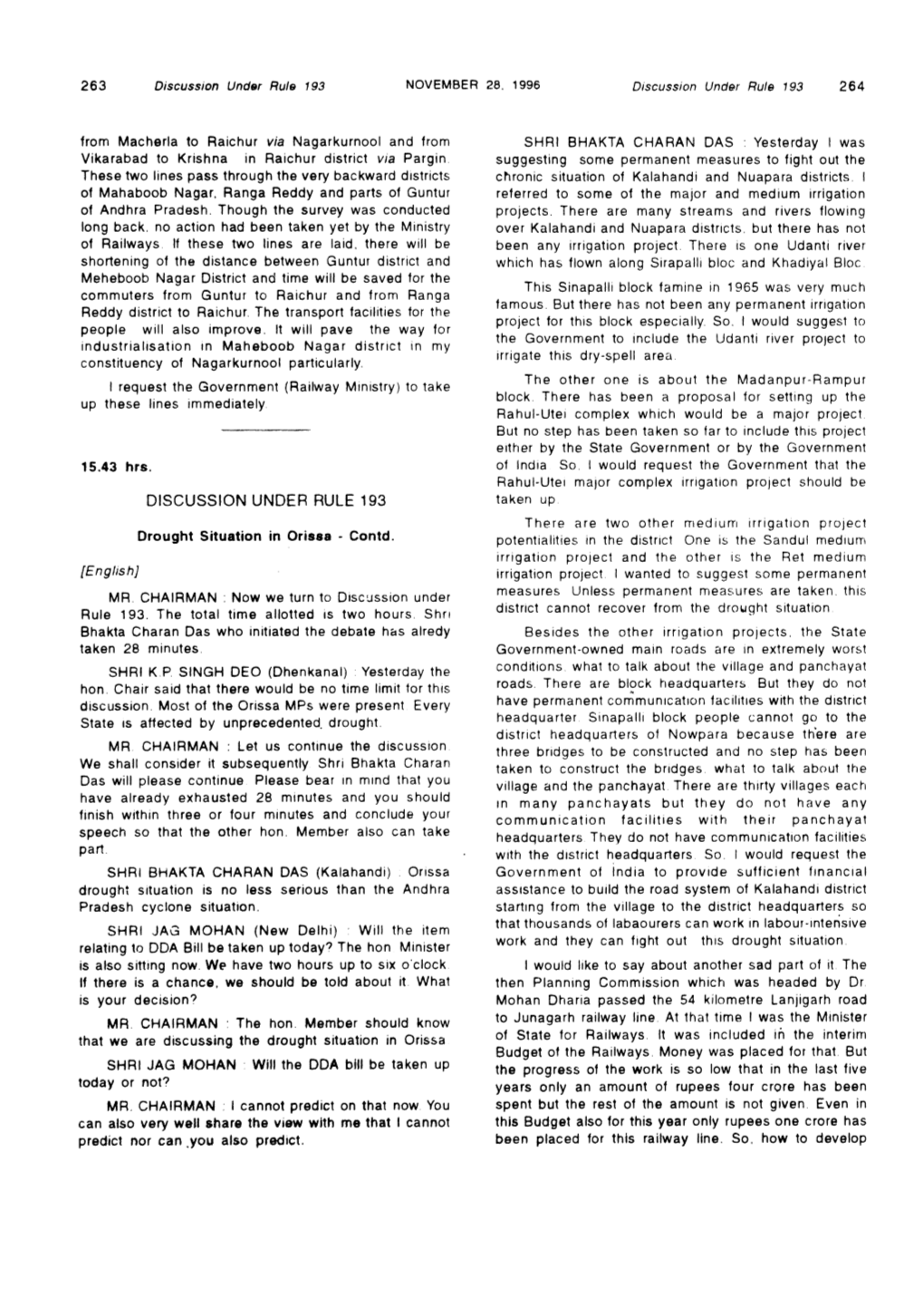 DISCUSSION UNDER RULE 193 Taken up There Are Two Other Medium Irrigation Project Drought Situation in Orissa - Contd