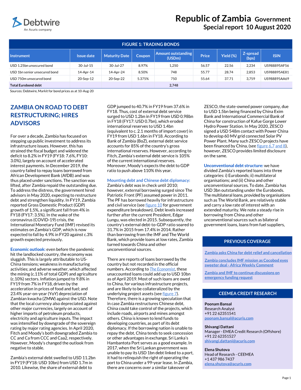 Republic of Zambia Government Special Report 10 August 2020