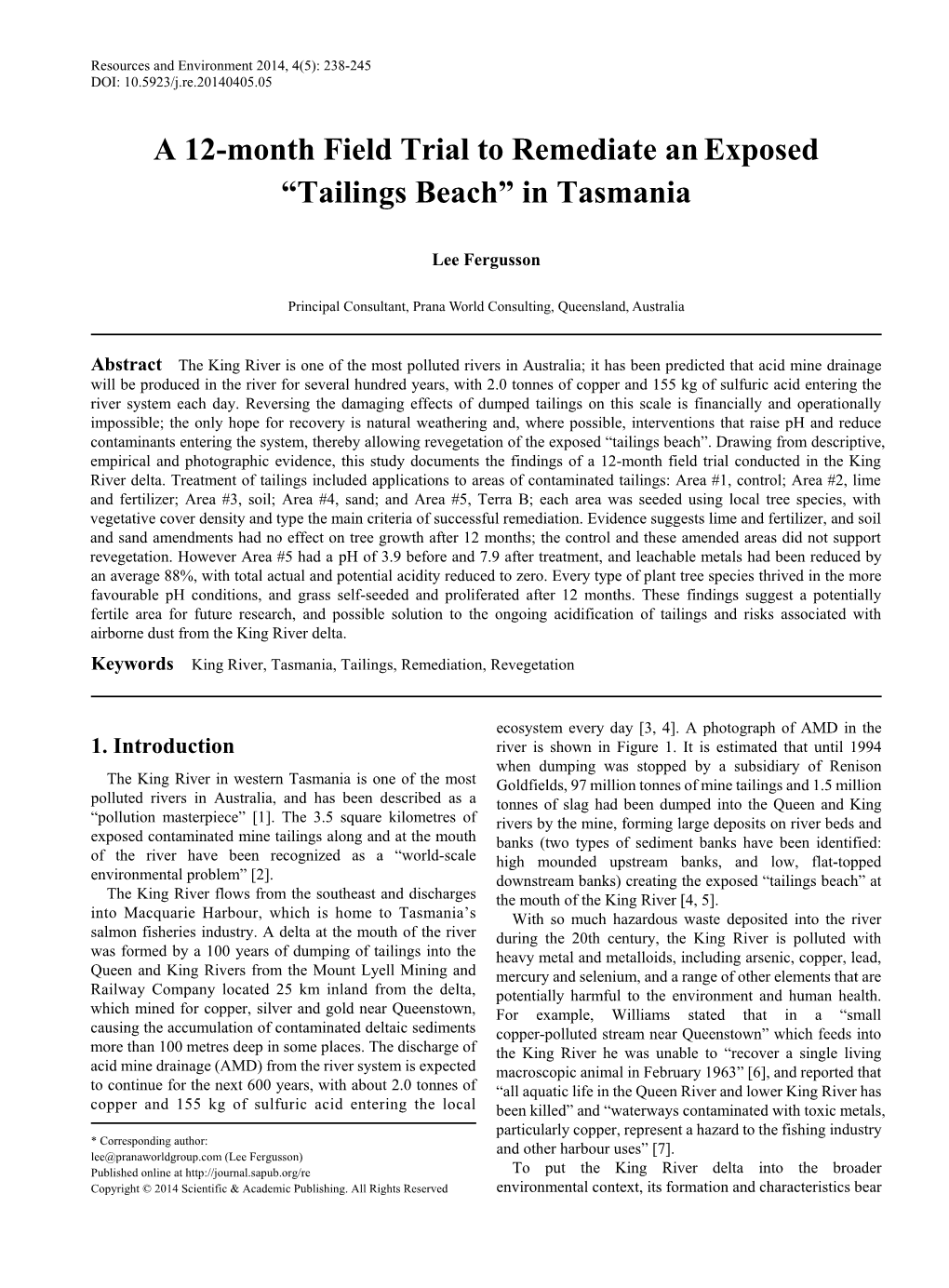 King River, Tasmania, Tailings, Remediation, Revegetation