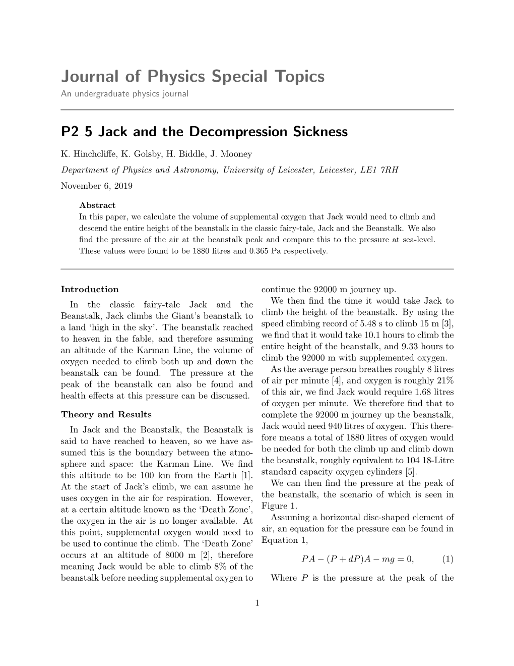 Journal of Physics Special Topics an Undergraduate Physics Journal