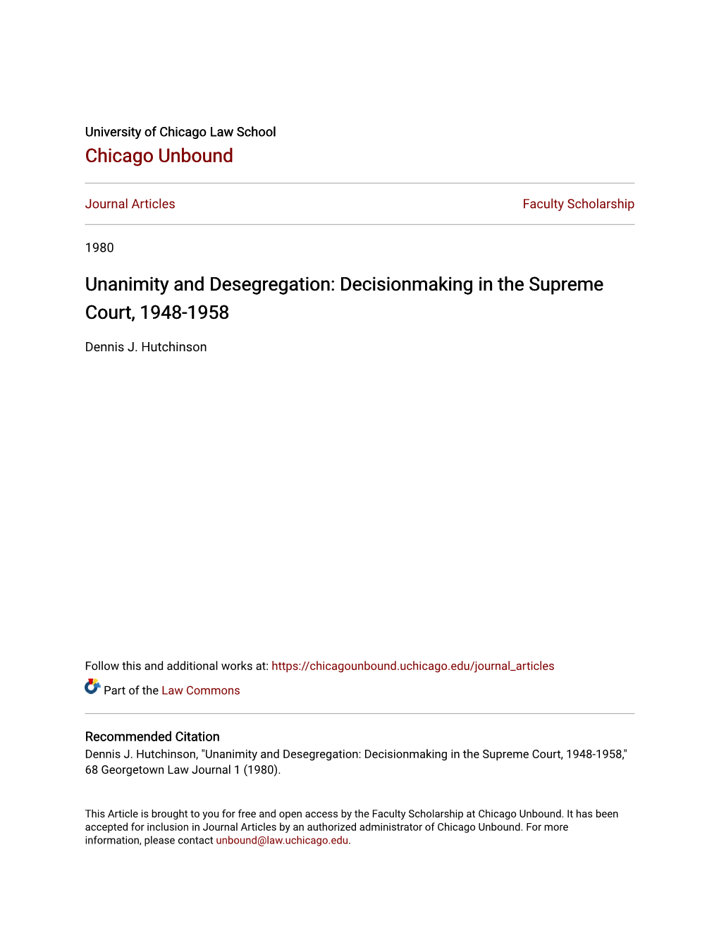 Decisionmaking in the Supreme Court, 1948-1958