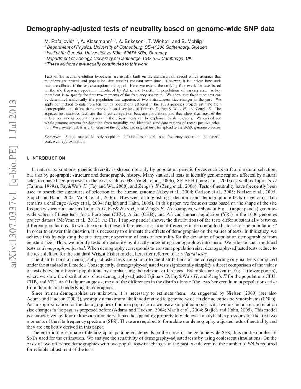 Demography-Adjusted Tests of Neutrality Based on Genome-Wide SNP Data