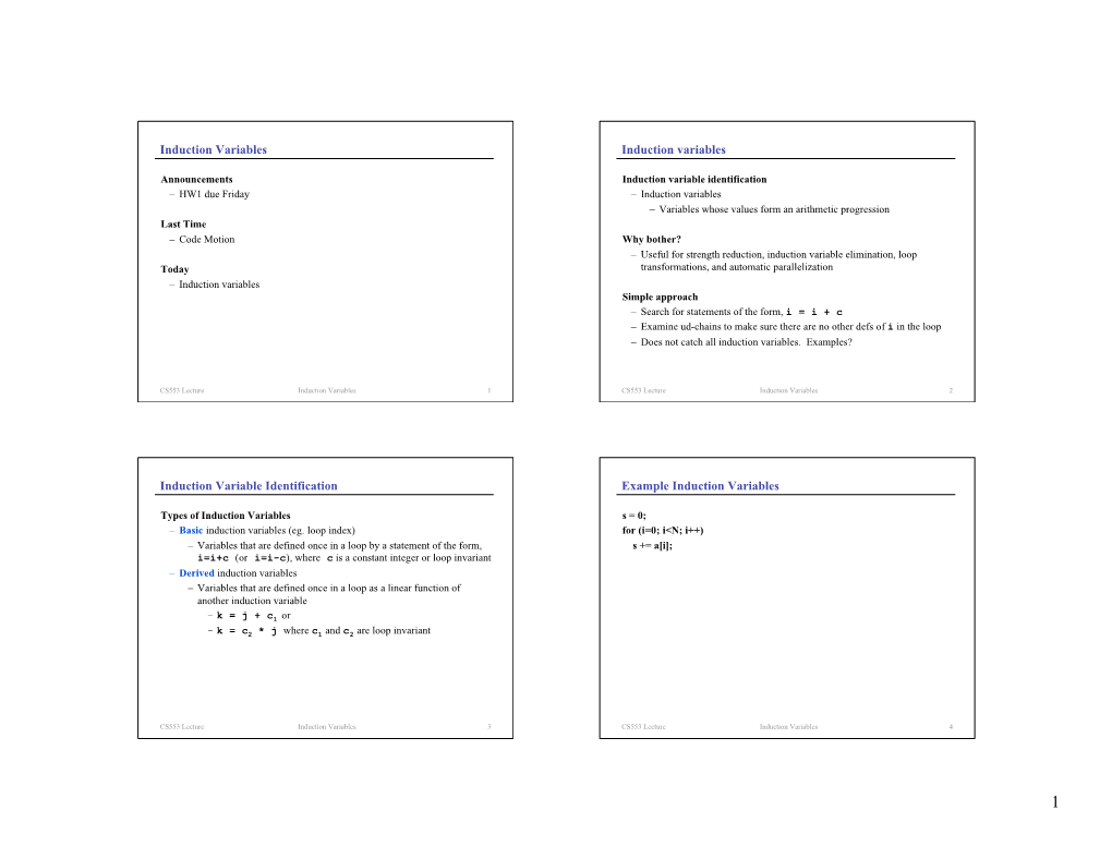 Induction Variables Induction Variables Induction Variable