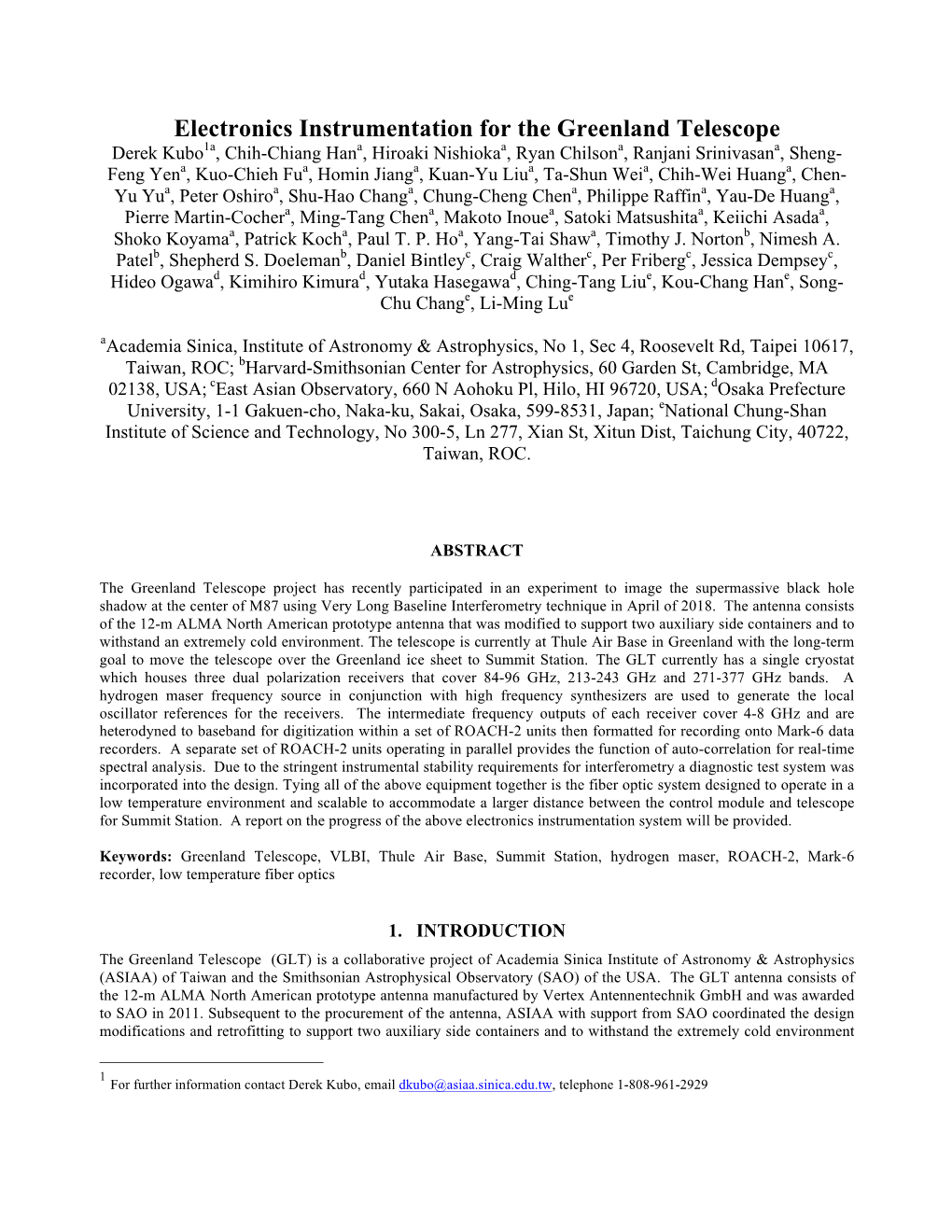 Electronics Instrumentation for the Greenland Telescope