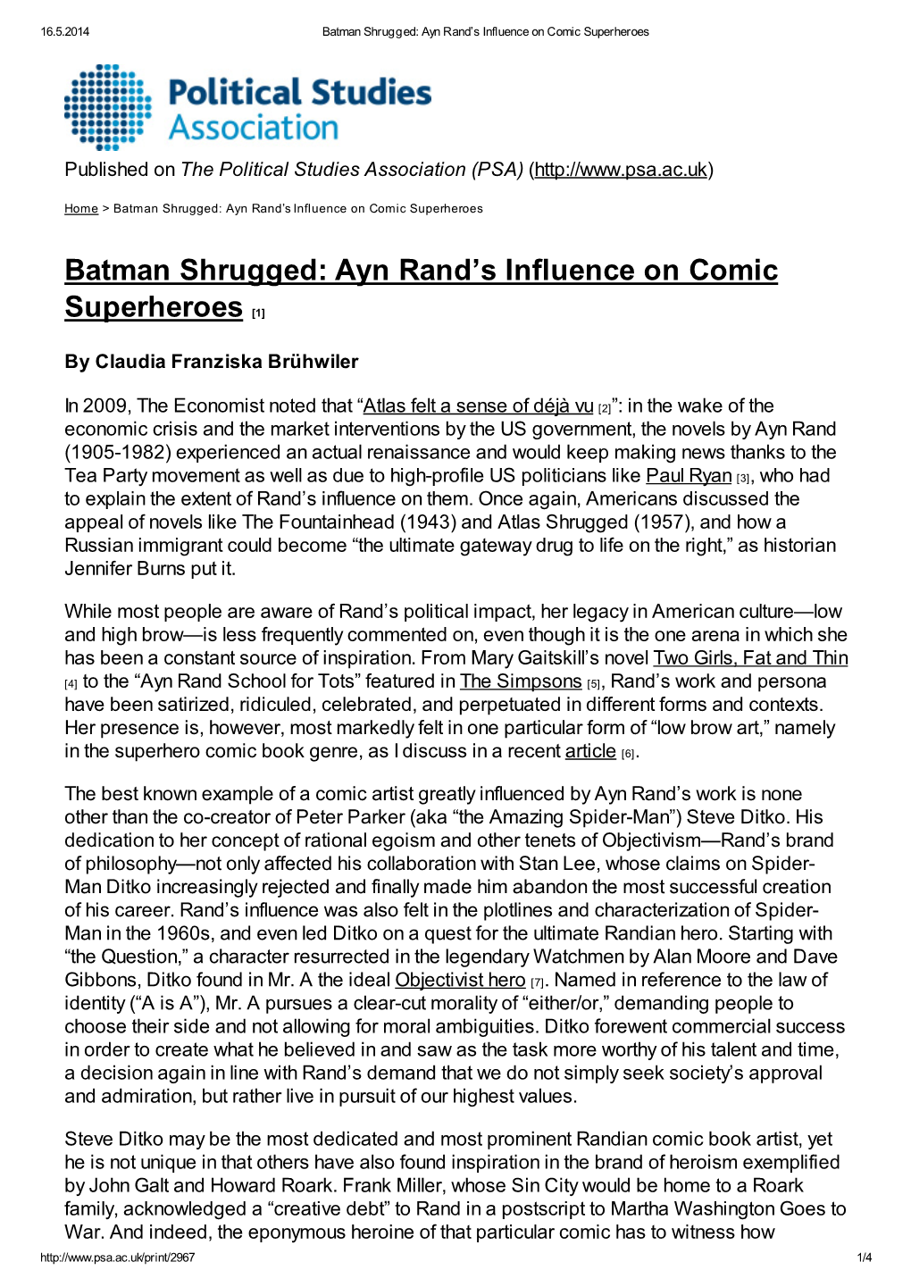 Batman Shrugged: Ayn Rand's Influence On