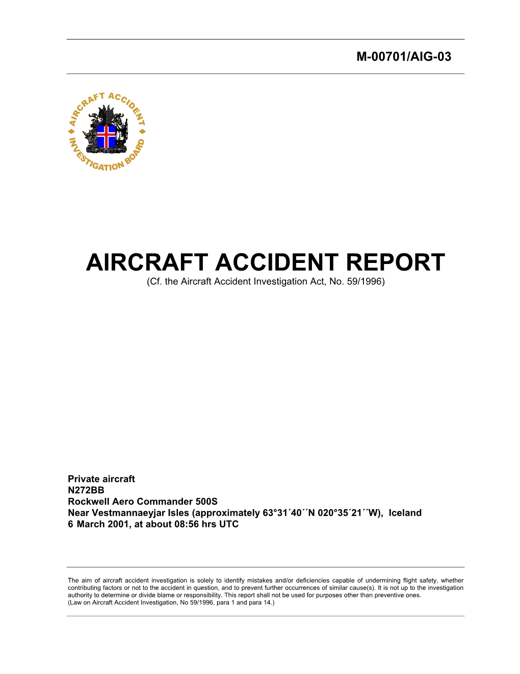 AIRCRAFT ACCIDENT REPORT (Cf