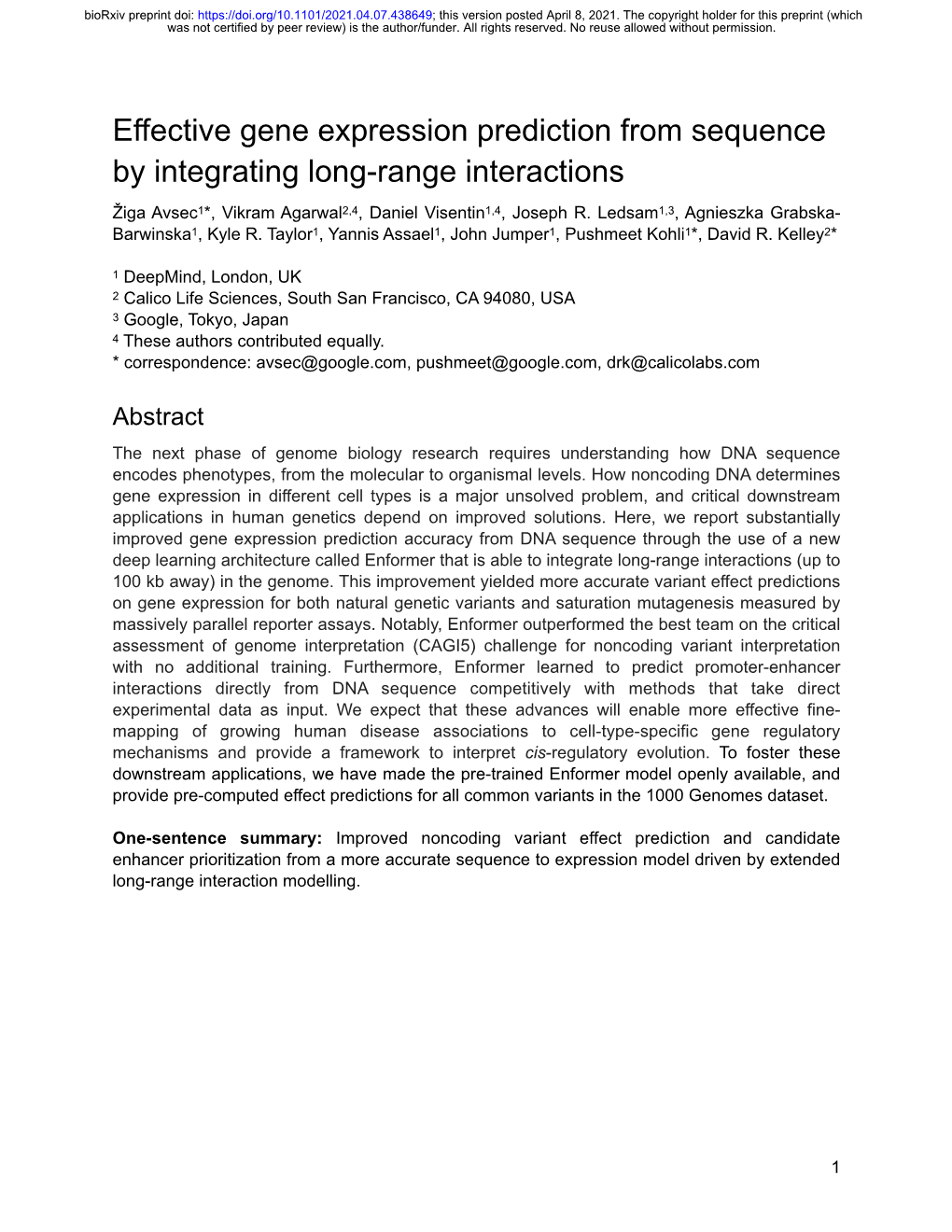 Effective Gene Expression Prediction from Sequence by Integrating Long-Range Interactions