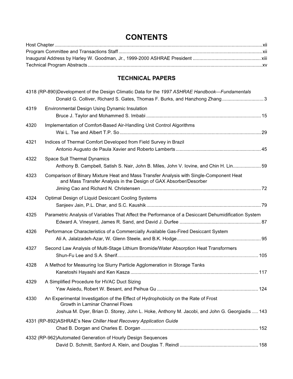 Technical Papers Table of Contents Dallas 2000