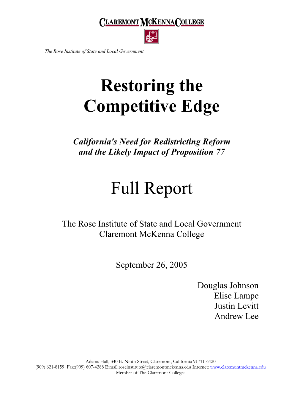 Restoring the Competitive Edge Full Report