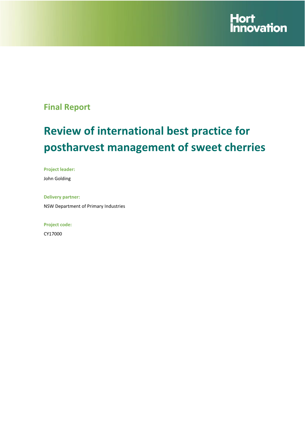 Final Report Review of International Best Practice for Postharvest