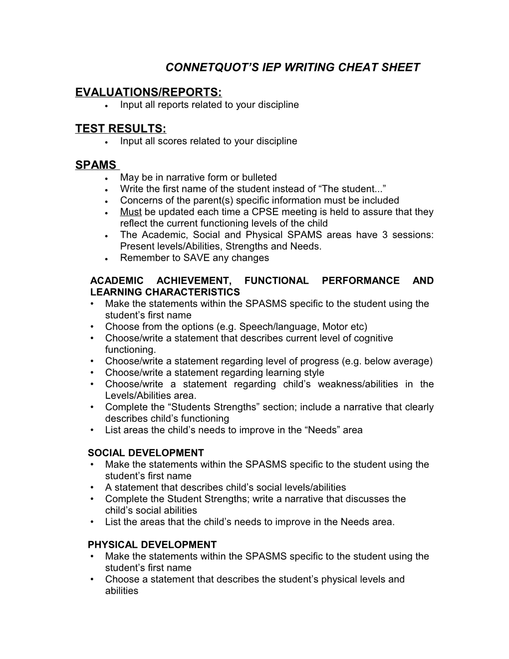 Connetquot S Iep Writing Cheat Sheet