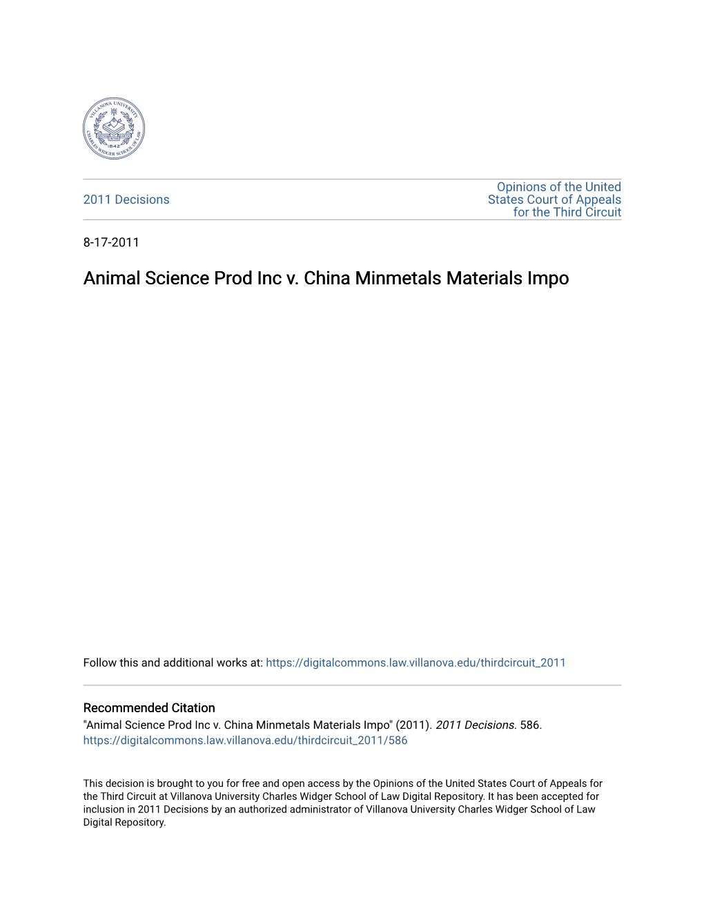Animal Science Prod Inc V. China Minmetals Materials Impo