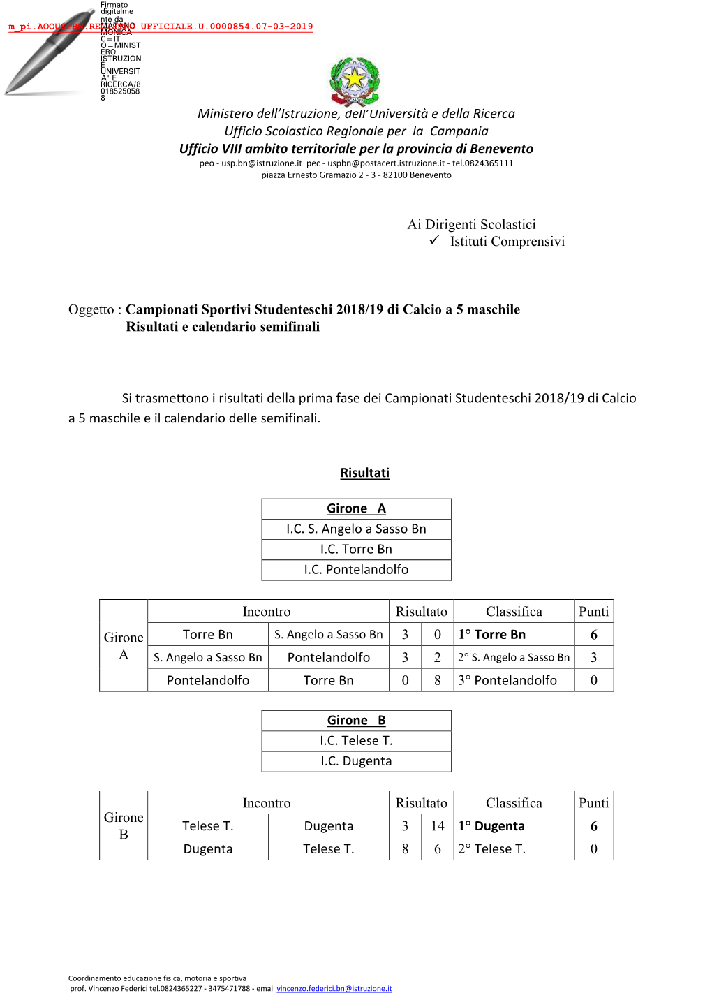 Al Dirigente Dell'ufficio Scolastico Provinciale