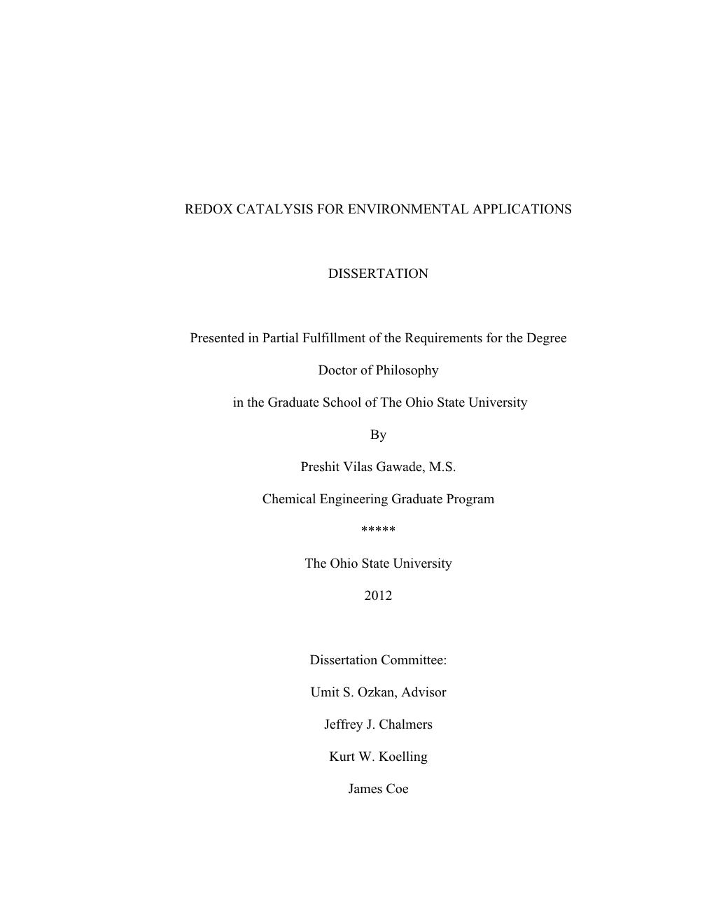 Redox Catalysis for Environmental Applications