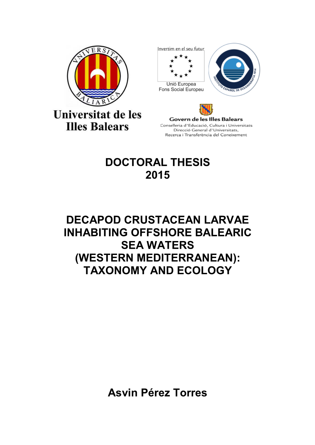 Western Mediterranean): Taxonomy and Ecology