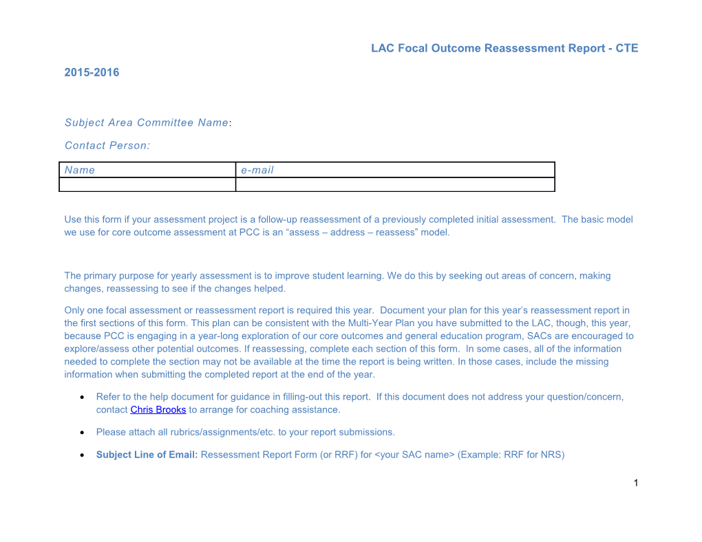 LAC Focal Outcome Reassessment Report - CTE