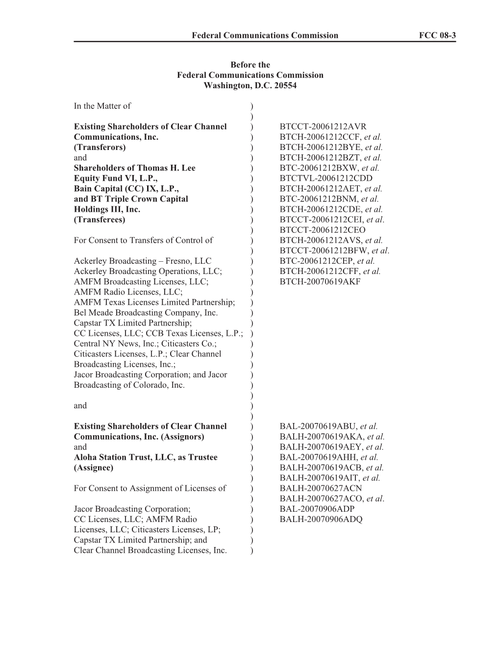 Federal Communications Commission FCC 08-3 Before the Federal