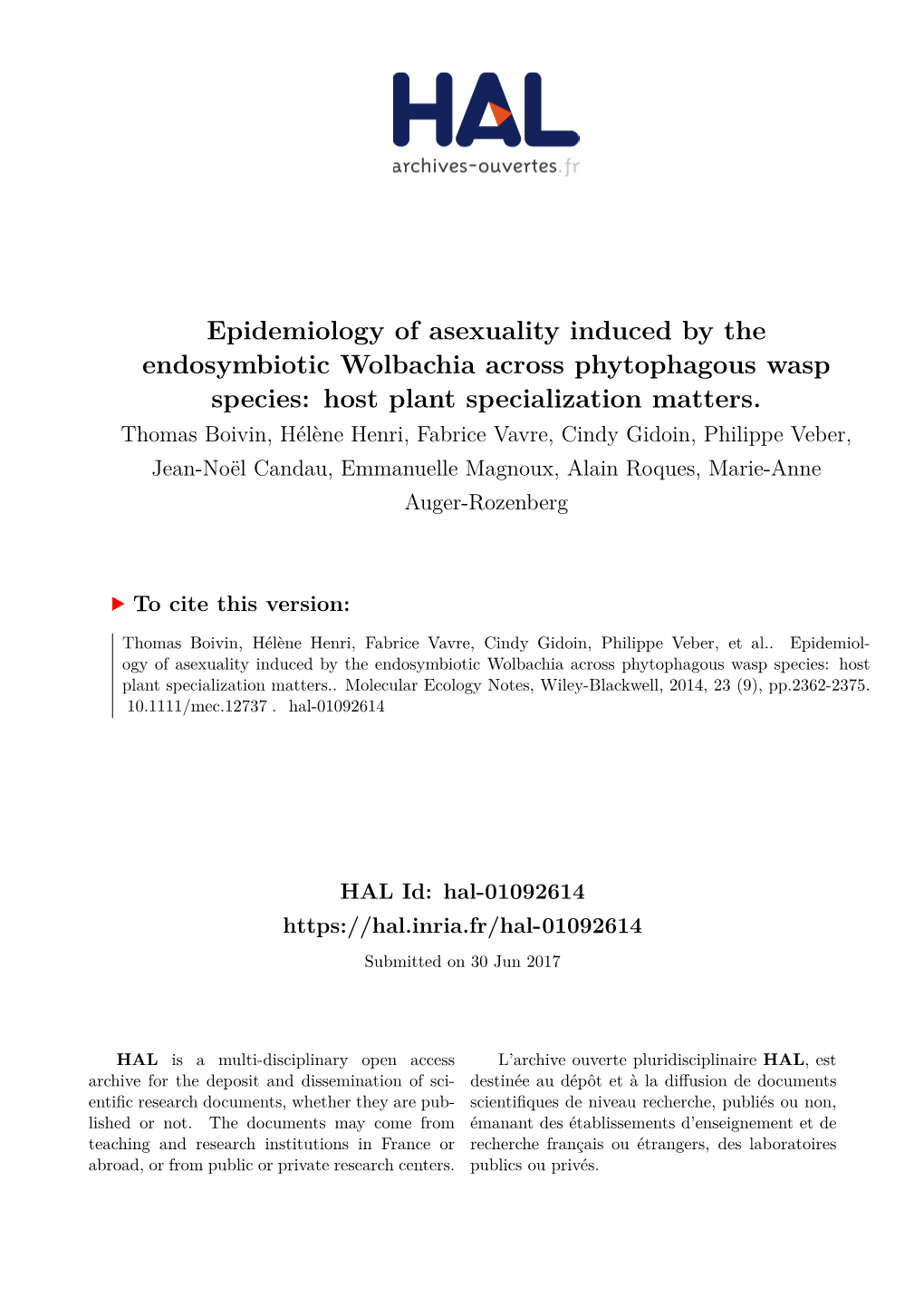 Epidemiology of Asexuality Induced by the Endosymbiotic Wolbachia Across Phytophagous Wasp Species: Host Plant Specialization Matters