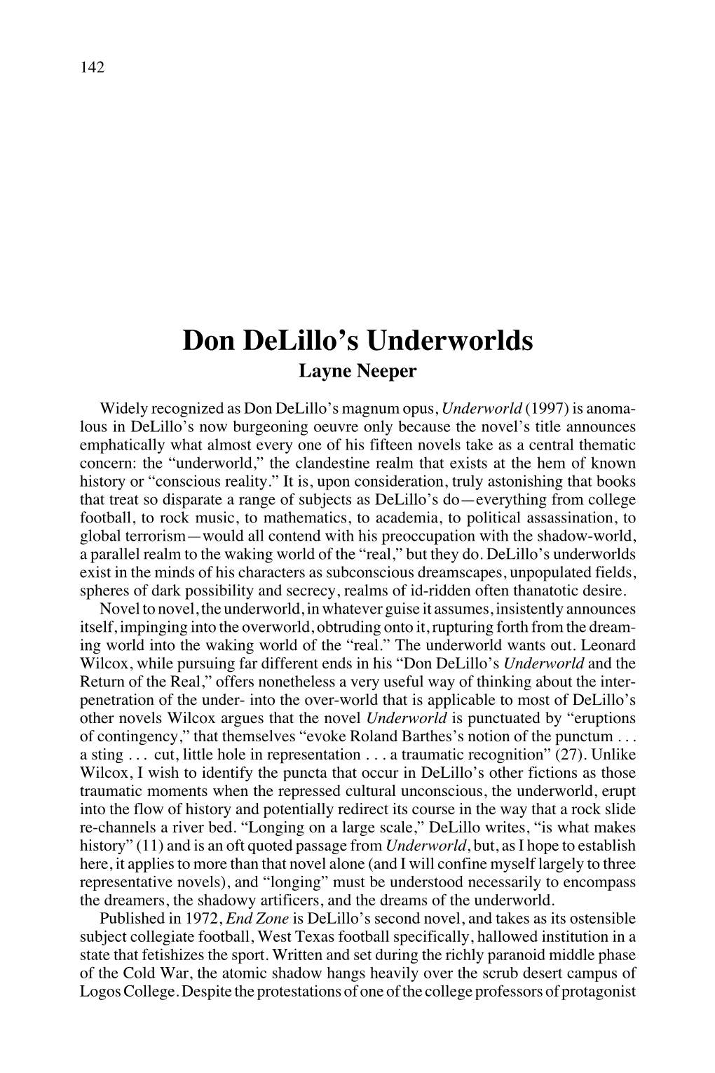 Don Delillo's Underworlds