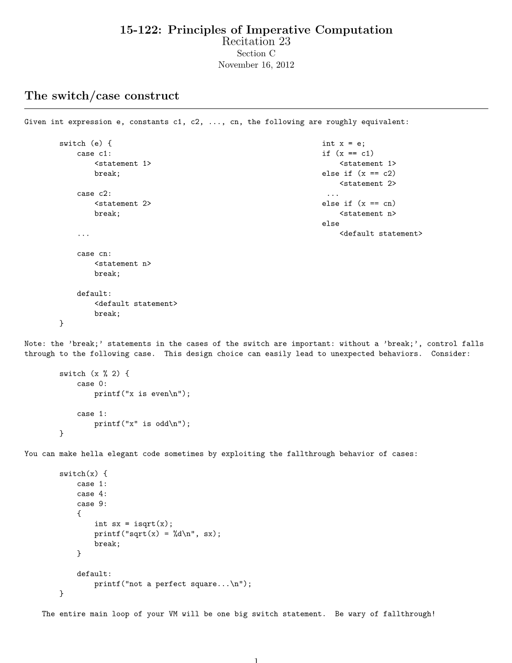 15-122: Principles of Imperative Computation Recitation 23 The