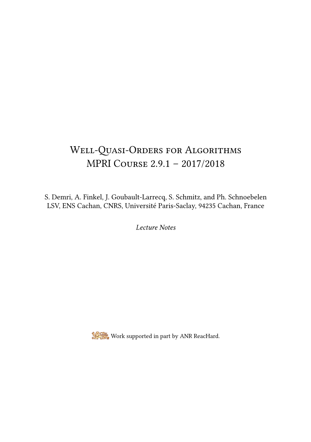 Well-Quasi-Orders for Algorithms MPRI Course 2.9.1 – 2017/2018