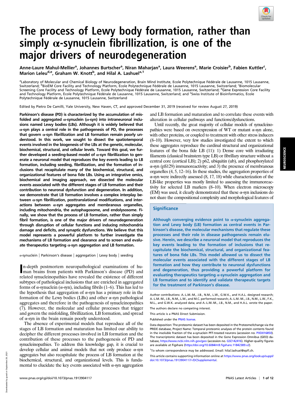 The Process of Lewy Body Formation, Rather Than Simply Α-Synuclein Fibrillization, Is One of the Major Drivers of Neurodegeneration