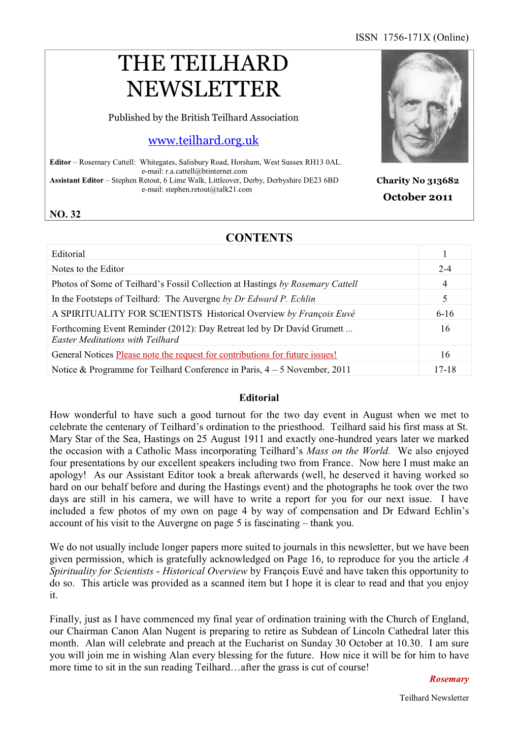 British Teilhard Association Newsletter 32