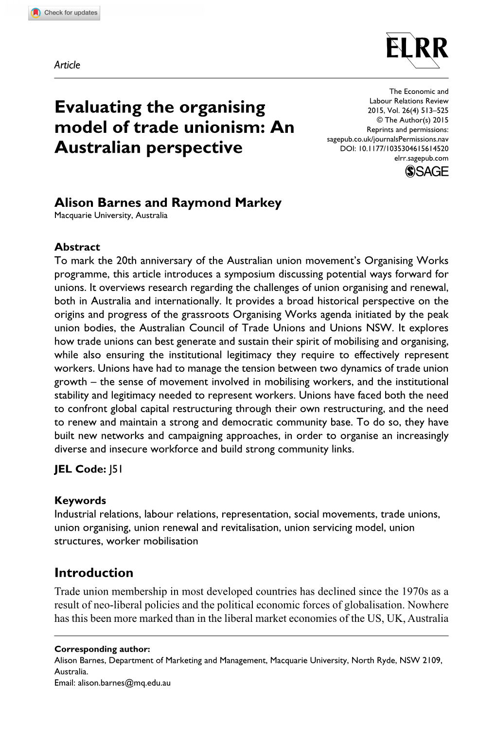 Evaluating the Organising Model of Trade Unionism