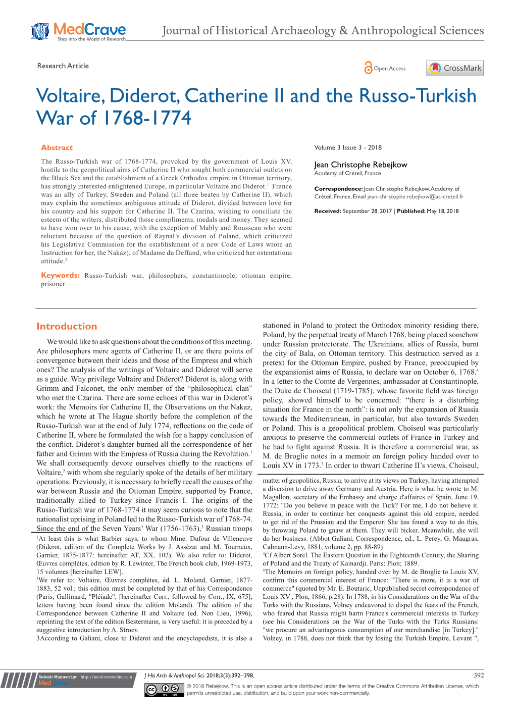 Voltaire, Diderot, Catherine II and the Russo-Turkish War of 1768-1774