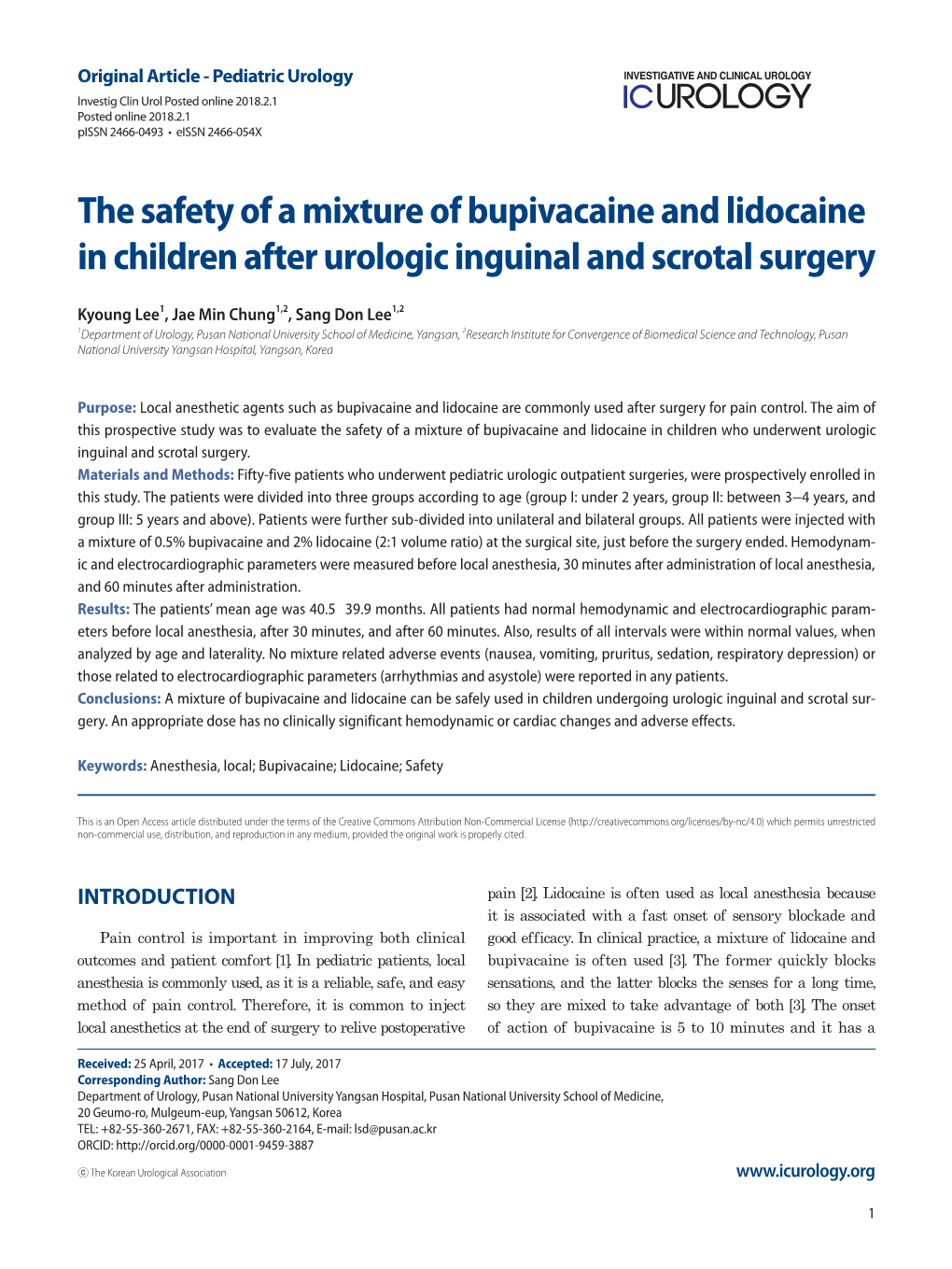 The Safety of a Mixture of Bupivacaine and Lidocaine in Children After Urologic Inguinal and Scrotal Surgery