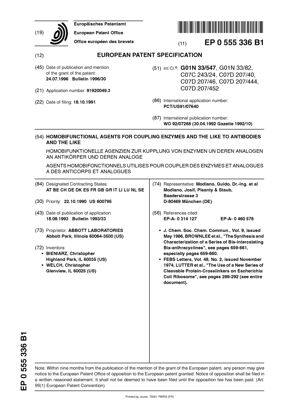 Homobifunctional Agents for Coupling Enzymes and The