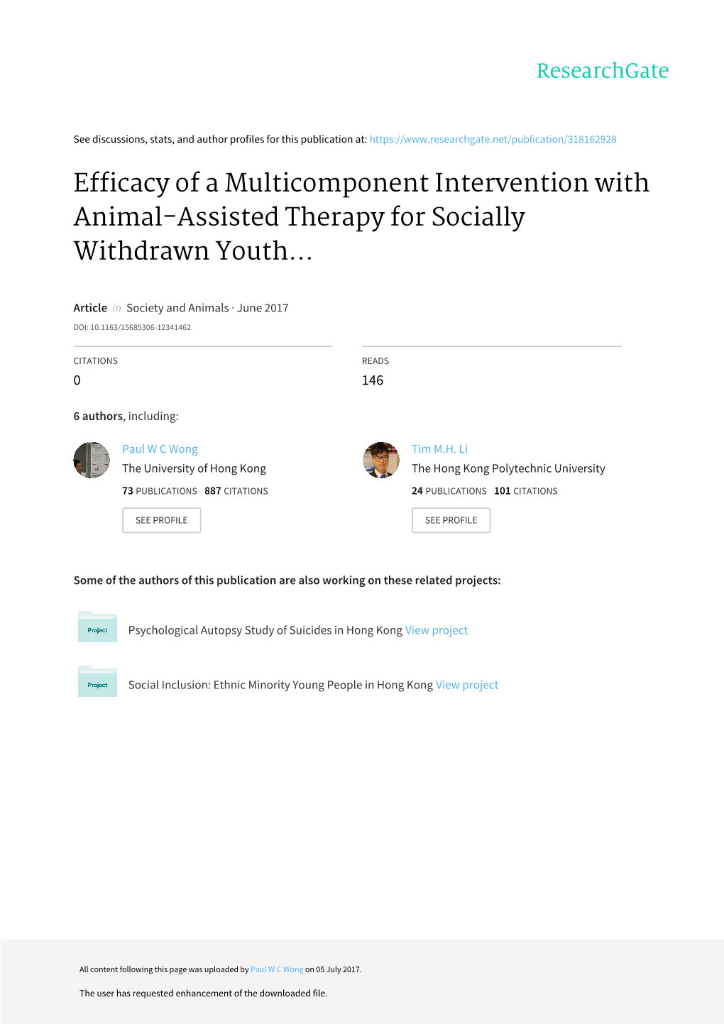 Efficacy of a Multicomponent Intervention with Animal-Assisted Therapy for Socially Withdrawn Youth