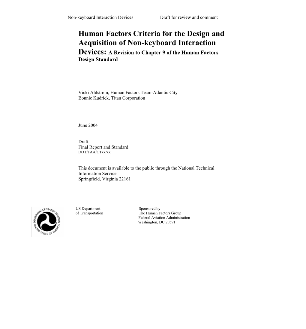 DRAFT: Human Factors Criteria for the Design and Acquisition of Non