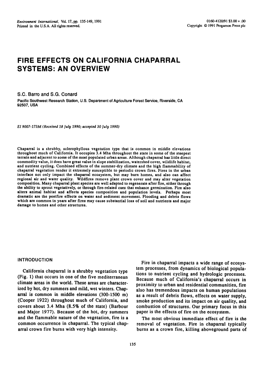 Fire Effects on California Chaparral Systems: an Overview