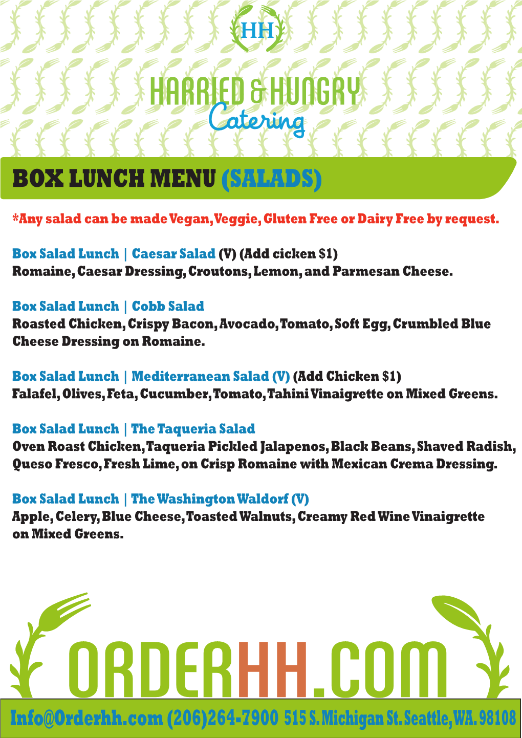 Box Lunch Menu (Salads)