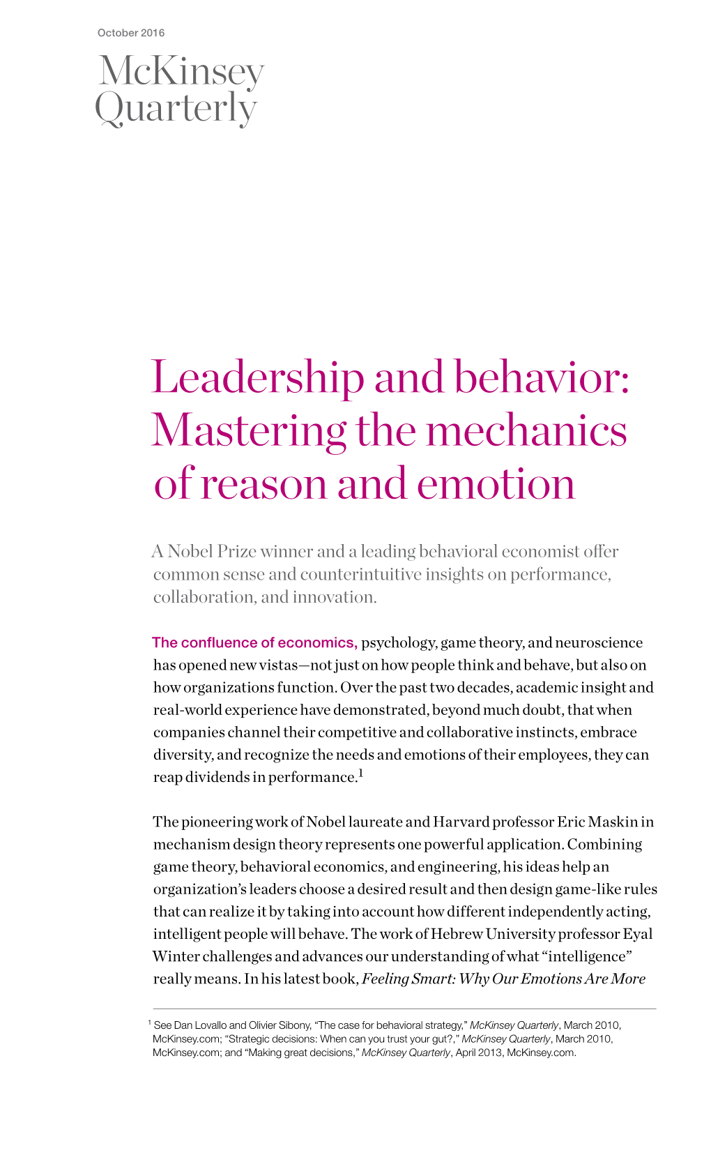 Leadership and Behavior: Mastering the Mechanics of Reason and Emotion