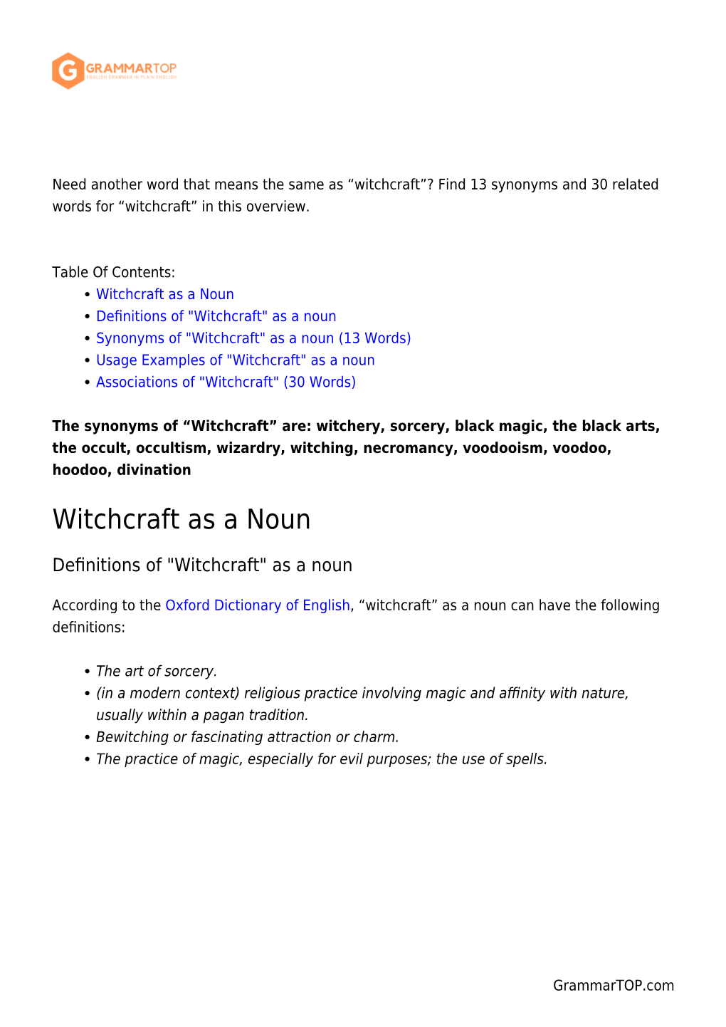 Witchcraft”? Find 13 Synonyms and 30 Related Words for “Witchcraft” in This Overview