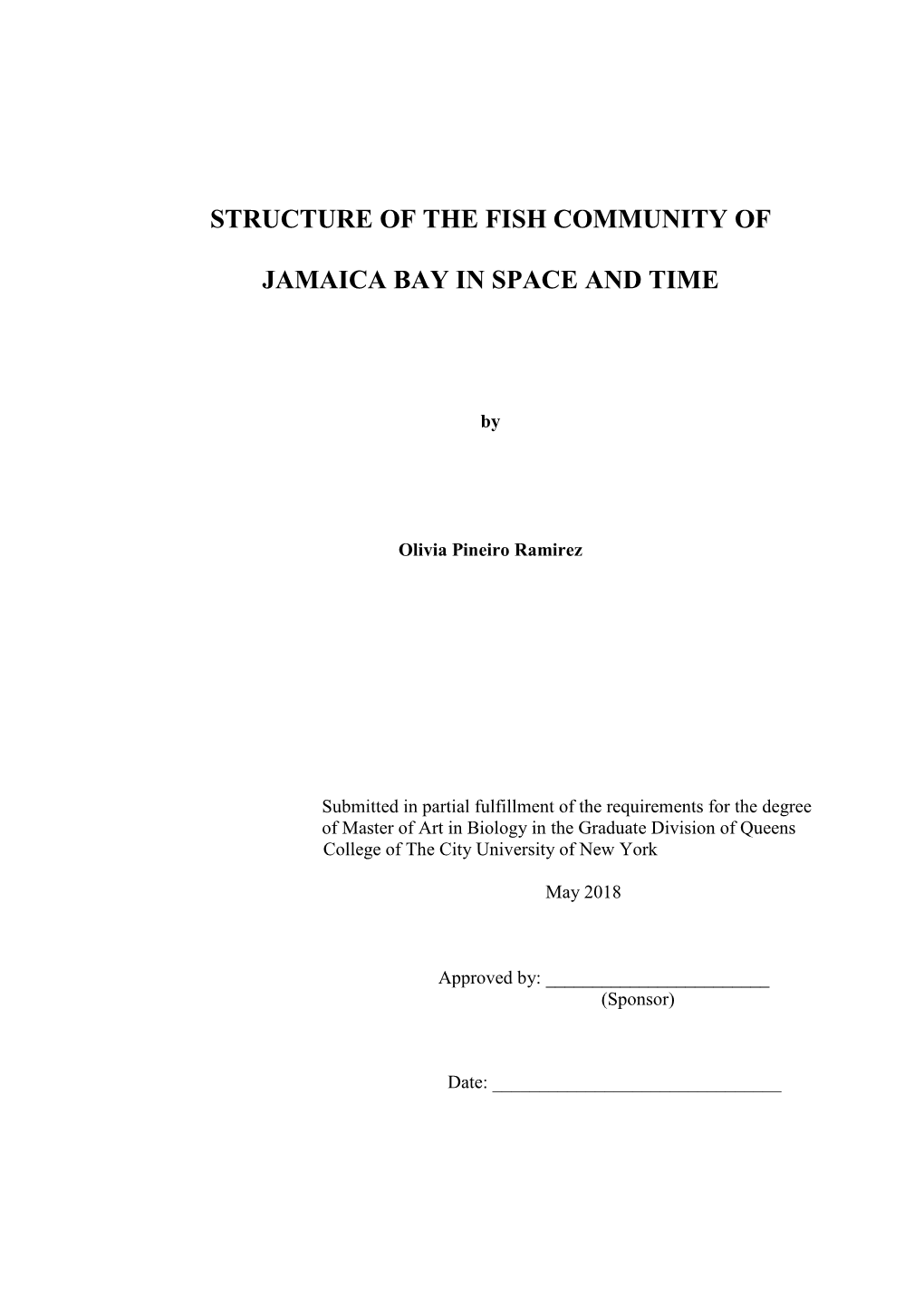 Structure of the Fish Community of Jamaica Bay In