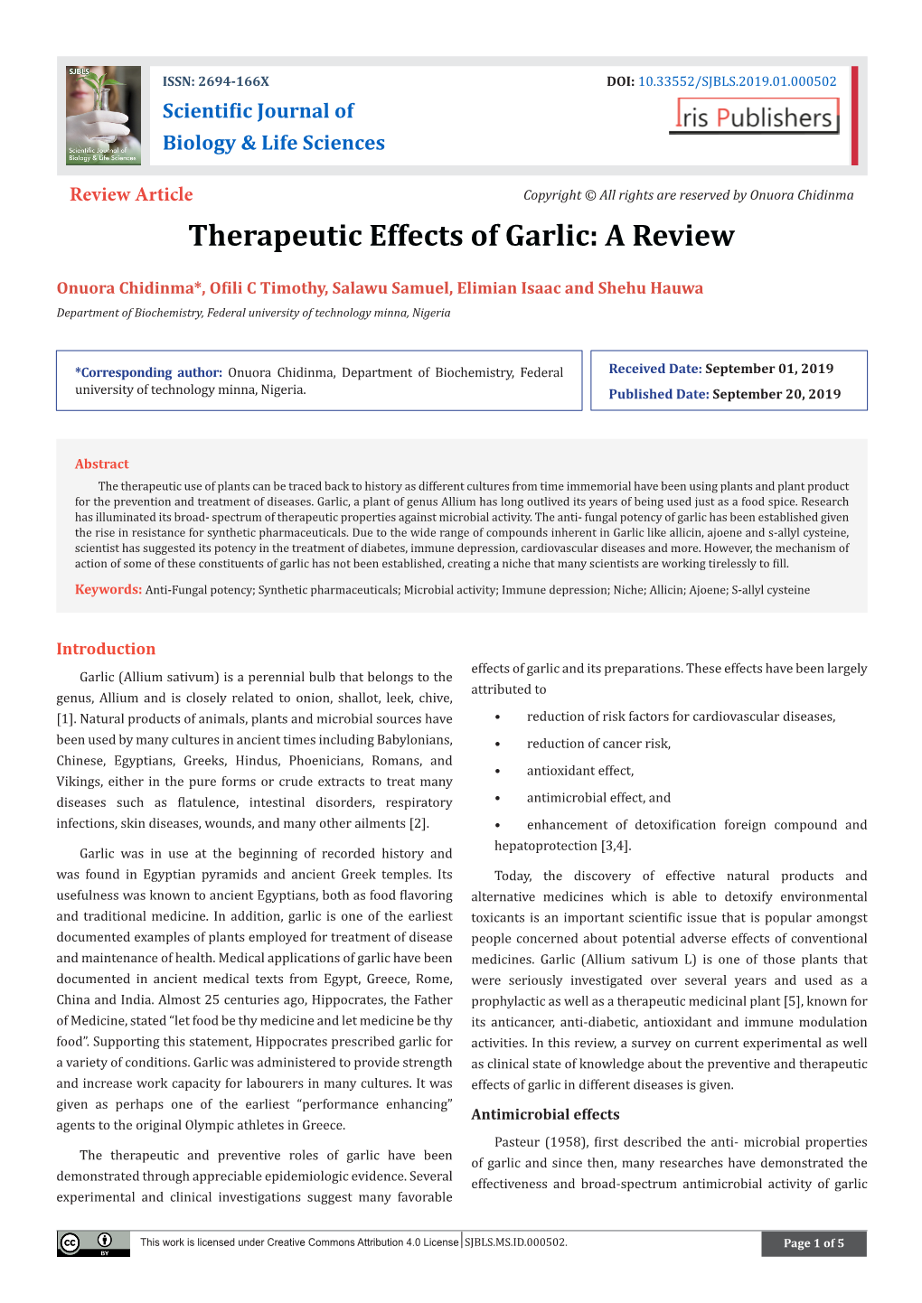 Therapeutic Effects of Garlic: a Review