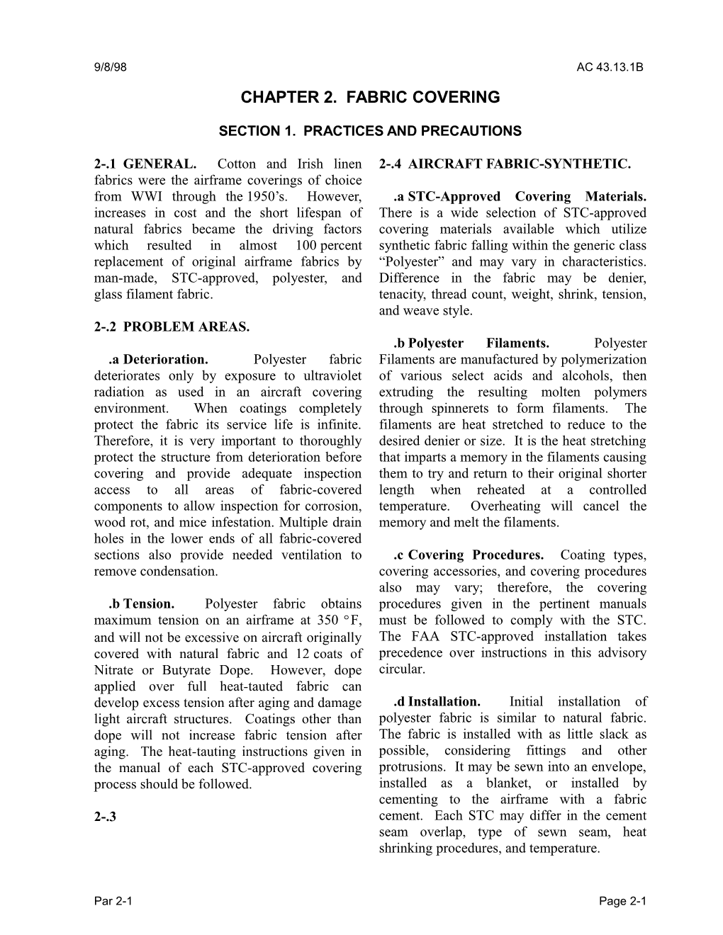 Chapter 2. Non-Metallic Structure-Fabric Covering