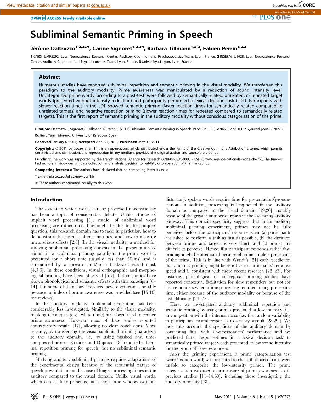 Subliminal Semantic Priming in Speech