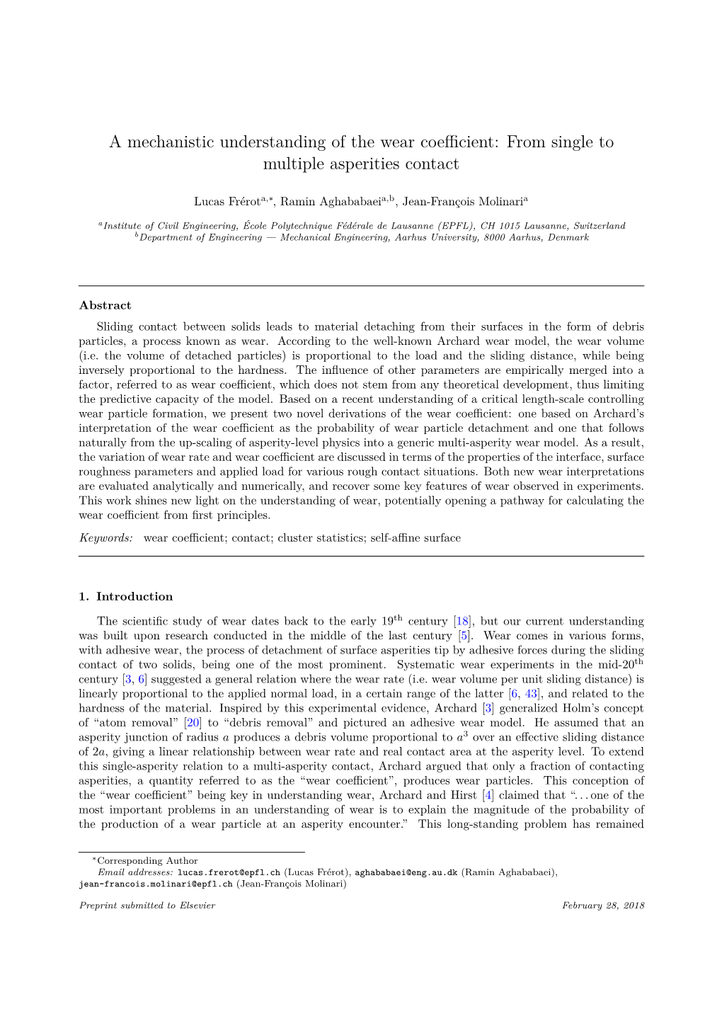 A Mechanistic Understanding of the Wear Coefficient: from Single To